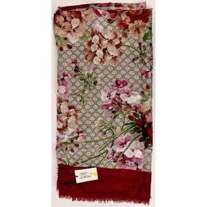 Gucci Maroon GG Blooms Print Modal & Silk Print Shawl